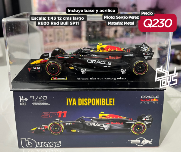 Bburago 1:43 Oracle Red Bull Racing RB20 #11 Sergio Perez in Acrylic Case with Seated Driver – Formula Racing