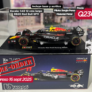 PRE ORDEN Bburago 1:43 Oracle Red Bull Racing RB20 #11 Sergio Perez in Acrylic Case with Seated Driver – Formula Racing