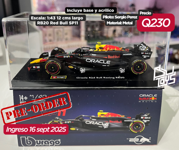 PRE ORDEN Bburago 1:43 Oracle Red Bull Racing RB20 #11 Sergio Perez in Acrylic Case with Seated Driver – Formula Racing