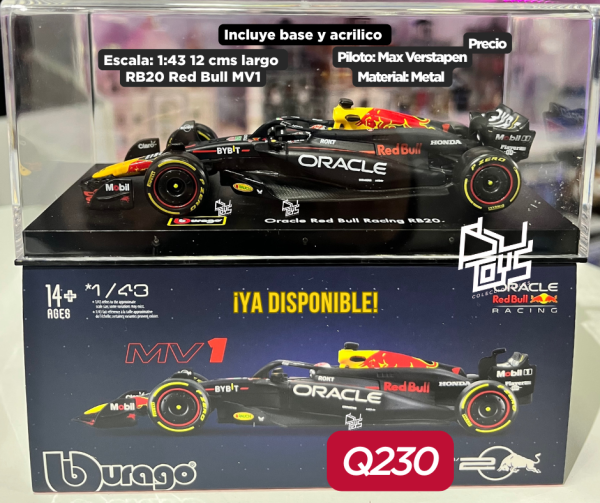Bburago 1:43 Oracle Red Bull Racing RB20 #1 Max Verstappen in Acrylic Case with Seated Driver – Formula Racing