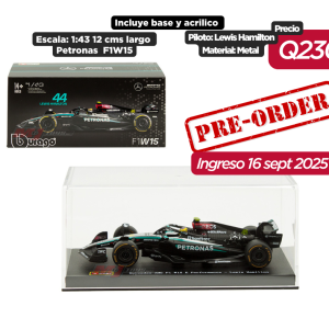 PRE ORDEN Bburago 1:43 AMG Petronas Formula 1 Team F1W15 #44 Lewis Hamilton in Acrylic Case with Seated Driver – Formula Racing