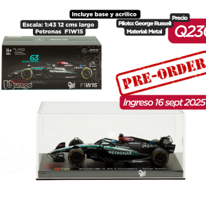 PRE ORDEN Bburago 1:43 AMG Petronas Formula 1 Team F1W15 #63 George Russell in Acrylic Case with Seated Driver – Formula Racing