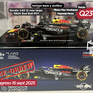 PRE ORDEN Bburago 1:43 Oracle Red Bull Racing RB20 #1 Max Verstappen in Acrylic Case with Seated Driver – Formula Racing