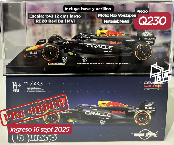 PRE ORDEN Bburago 1:43 Oracle Red Bull Racing RB20 #1 Max Verstappen in Acrylic Case with Seated Driver – Formula Racing